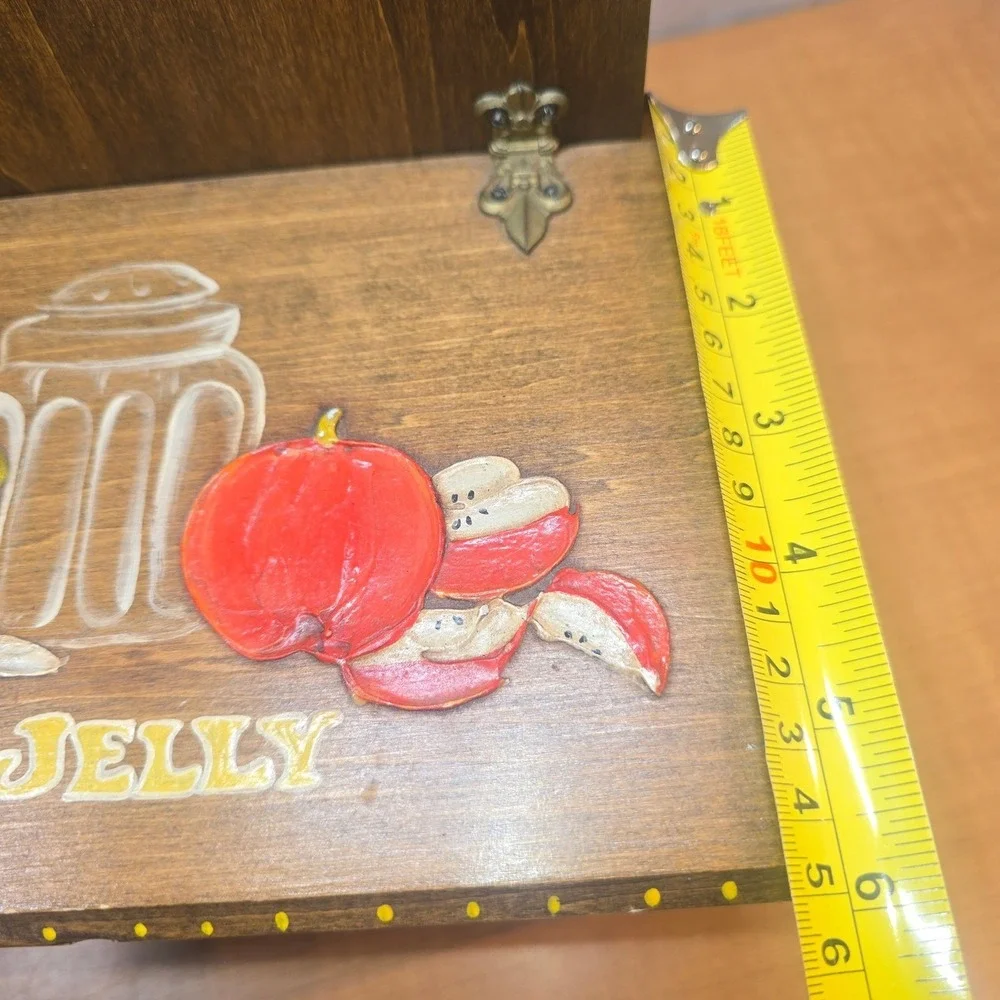 Wooden Hanging Primitive Farmhouse Recipe Card Holder‎ Box Matches Apple Jelly